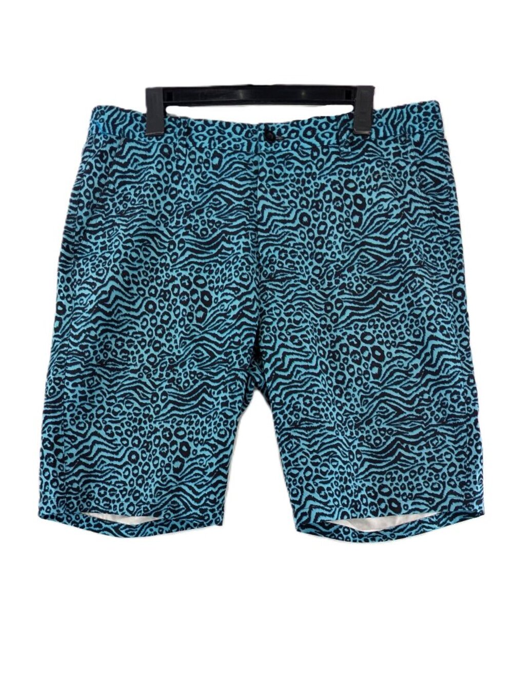 HRESKI Shorts Mens Sz 36 Blue Teal Animal Print Performance Golf 10" Inseam VTG